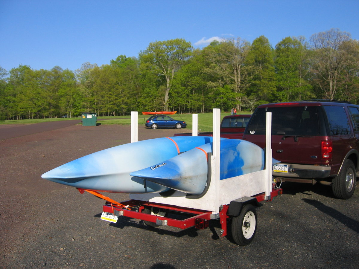  trailer (with home-made kayak rack), and on my car in the distance